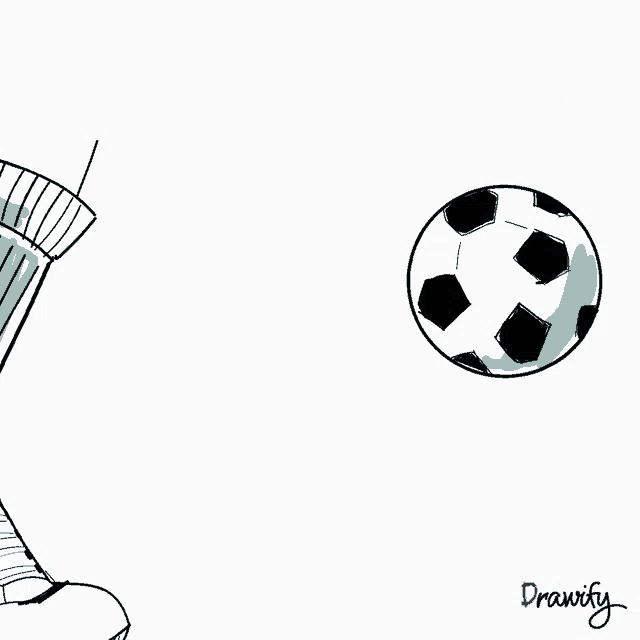 a drawing of a foot kicking a soccer ball with kick-off written above it