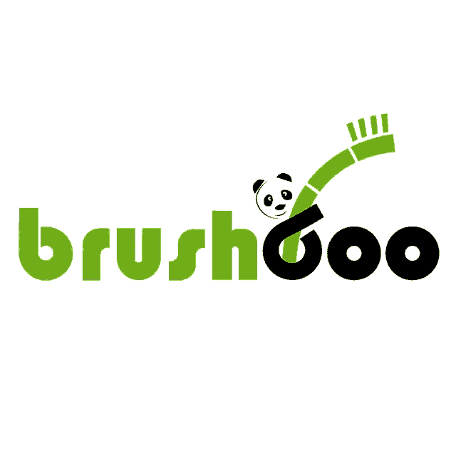 a panda is holding a green brush and the words brush goo are below it