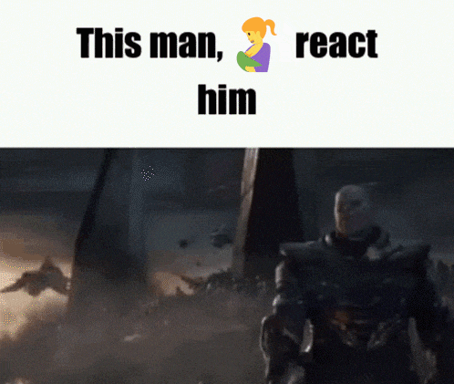a man is holding a baby with the words " this man react him " below him