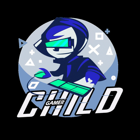 a logo that says gamer child with a person holding a computer mouse