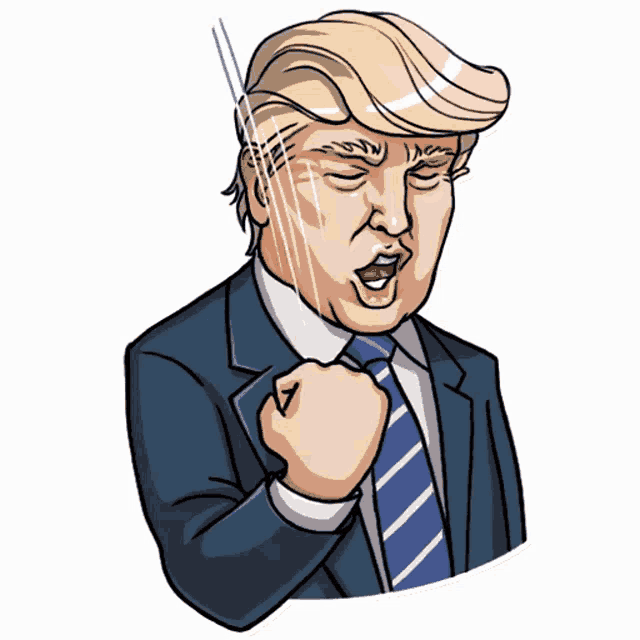 a cartoon of donald trump in a suit and tie