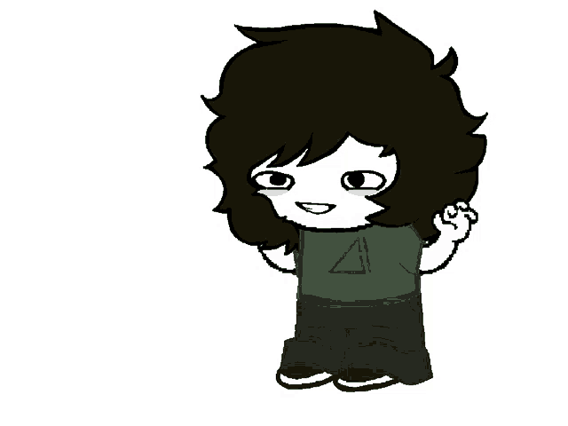 a drawing of a person with a green shirt and black pants