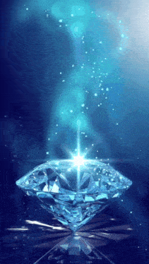a large diamond with a light coming out of it on a blue background