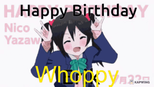 a picture of a girl with the words happy birthday nico on it