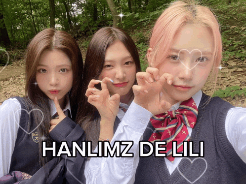 a picture of three girls with the words hanlimz de lili on the bottom