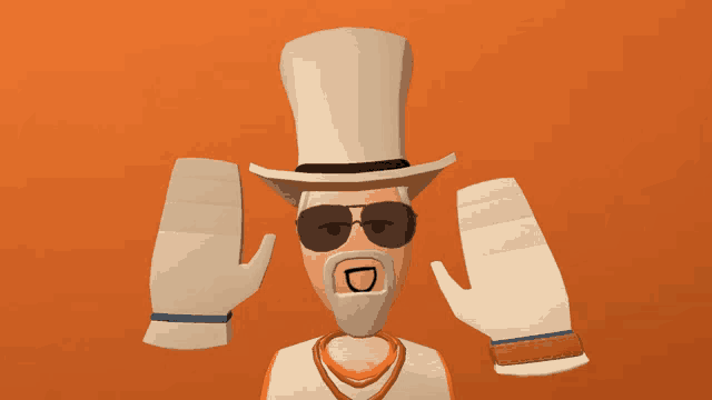 a cartoon character wearing a top hat and mittens