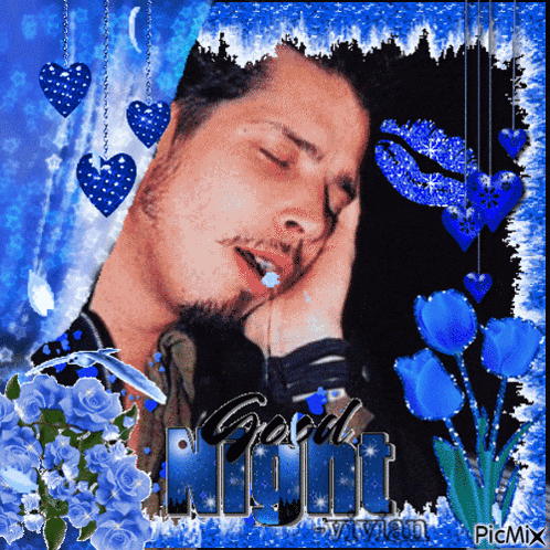 a picture of a man sleeping with the words good night in the corner