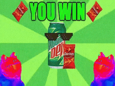 a can of mtn dew is surrounded by doritos