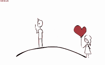 a black and white drawing of a man and a woman standing on a hill with blood coming out of their heads .