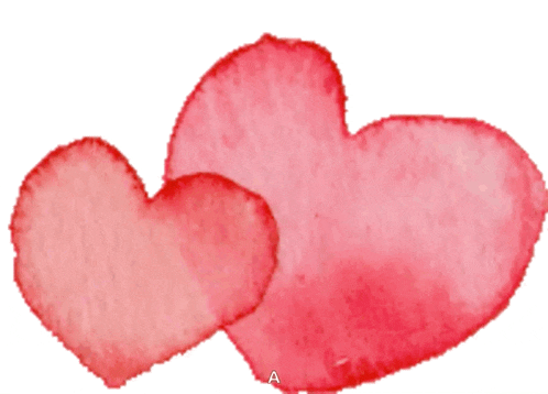 two red hearts on a white background with the letter a in the corner