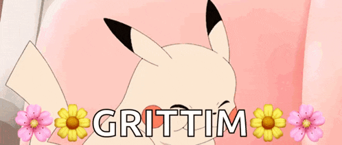 a pikachu with flowers and the word grittim
