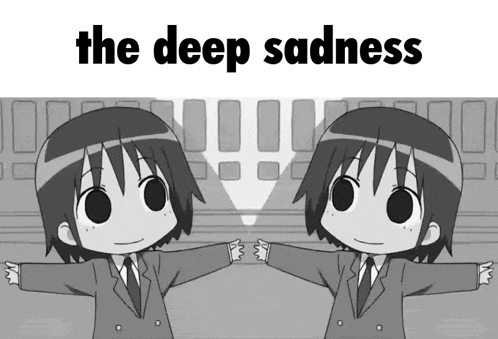 a black and white image of two anime characters with the words " the deep sadness " written above them