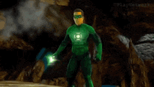 a man in a green lantern costume is in a cave