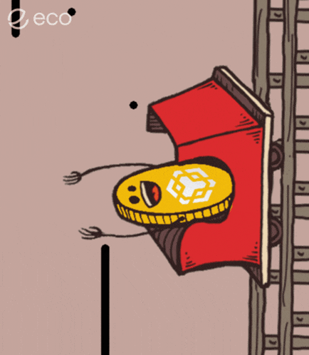 a cartoon drawing of a coin on a roller coaster with the word eco in the corner