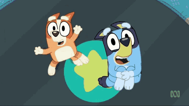 two cartoon dogs are standing next to each other with a star in the background