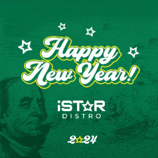 a green background with the words happy new year in yellow letters