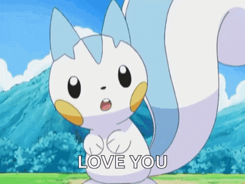 a cartoon squirrel is standing in a field and says `` love you '' .
