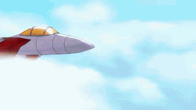 a cartoon jet is flying through a blue sky