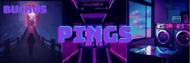 the word pings is on a purple sign