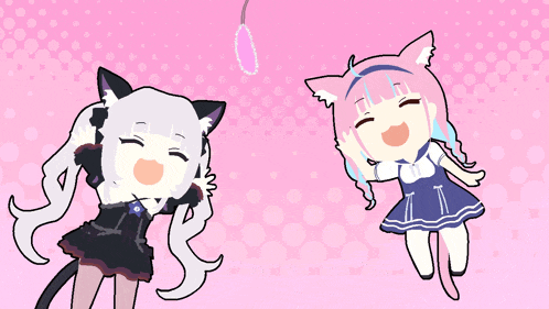a cartoon drawing of a girl with a cat ear and a girl with a pink cat ear