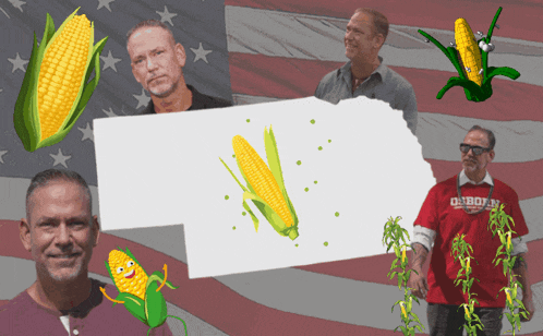 a man wearing a red shirt that says cowboys is standing in front of an american flag