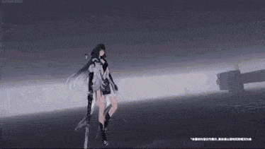 a girl with long hair is holding a sword in a video game
