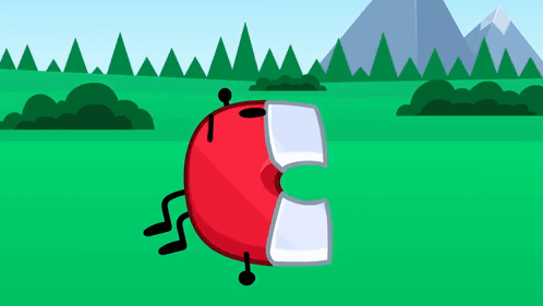a cartoon drawing of a red magnet with a hole in it 's mouth