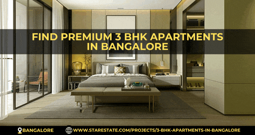 a bedroom with the words find premium 3 bhk apartments in bangalore on it