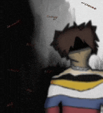 a drawing of a boy with a striped shirt and a necklace