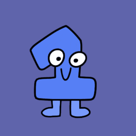 a cartoon drawing of a blue number four with big eyes and feet