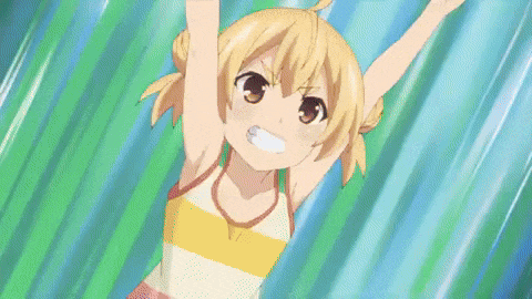 a group of anime characters are playing in a playground with a girl jumping in the air