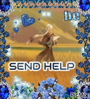 a picture of a woman with the words send help