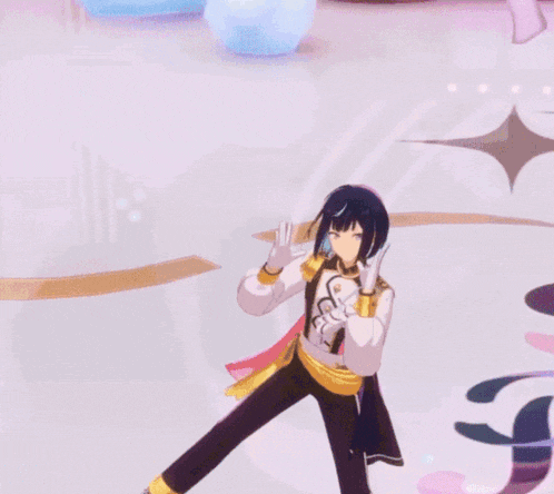 a girl with short black hair and purple eyes is wearing white gloves