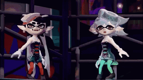 two cartoon characters are standing next to each other