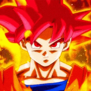 a close up of a cartoon character with red hair and red eyes
