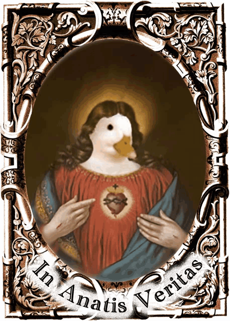 a picture of jesus with a duck 's head and the words in anatis veritas