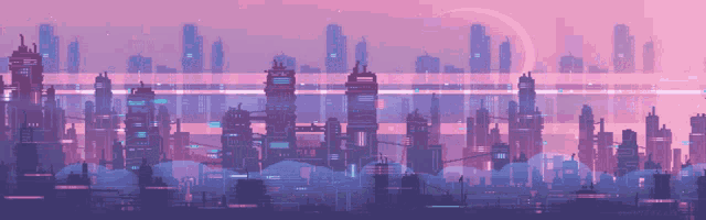 a pixel art illustration of a futuristic city at night