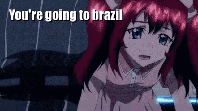 a picture of a girl with red hair and the words you 're going to brazil