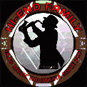 a silhouette of a man playing a saxophone in a circle that says hi end family