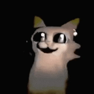 a cartoon cat with big eyes is standing next to a man in a dragon ball outfit .