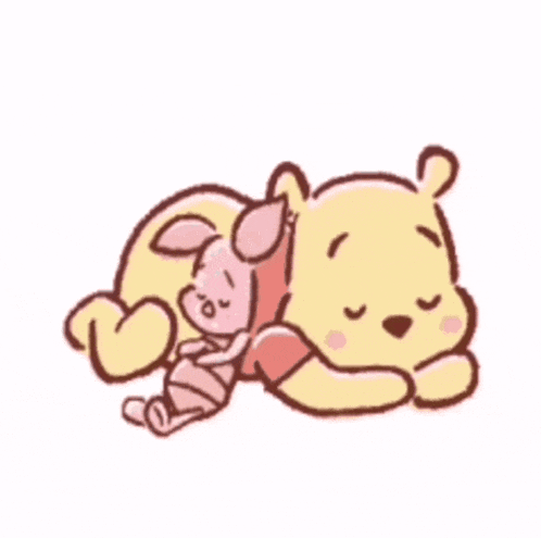 a cartoon of winnie the pooh and piglet sleeping with the words goodnight below them
