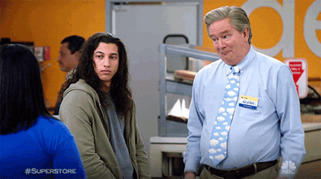 a man wearing a name tag that says glenn