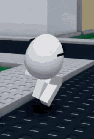 a white cartoon character is walking down a sidewalk in a video game .