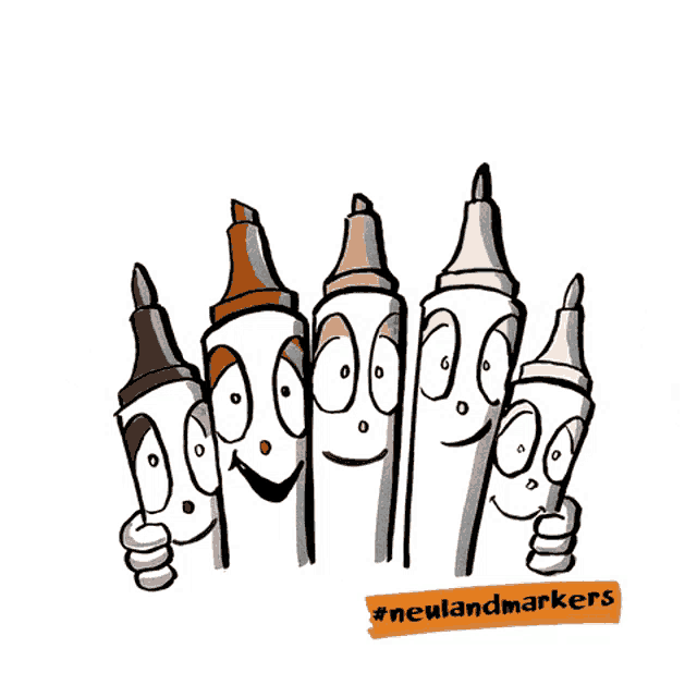 a cartoon drawing of markers with faces and the words " friends "
