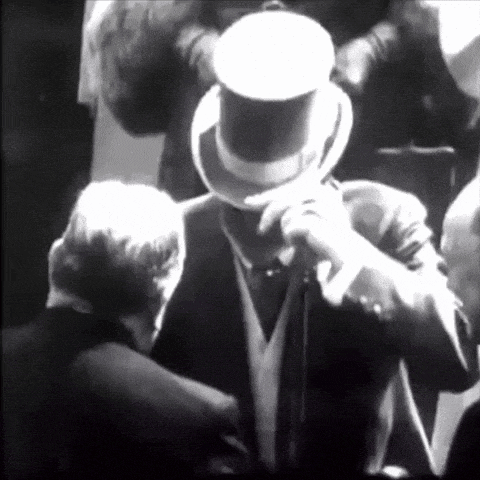 a man in a top hat stands in a crowd