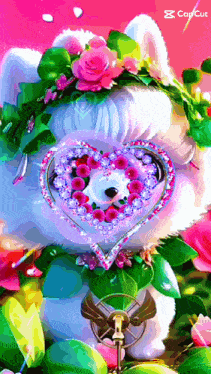 a picture of a teddy bear with flowers and a heart in its eye