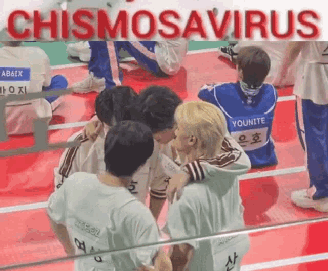 a group of people standing on a track with the words chismosaurus written on the bottom