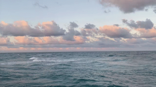 a large body of water with a cloudy sky behind it