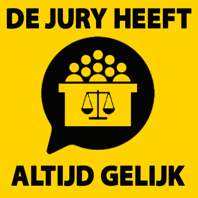a yellow sign that says de jury heeft