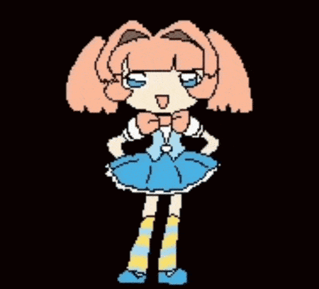 a pixel art of a girl with pink hair and a bow tie .